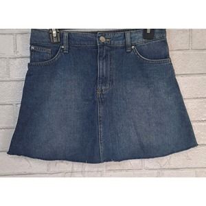 Divided H&M Denim Mini Skirt Womens Size 4 Blue Whisker Distressed Frayed Raw He